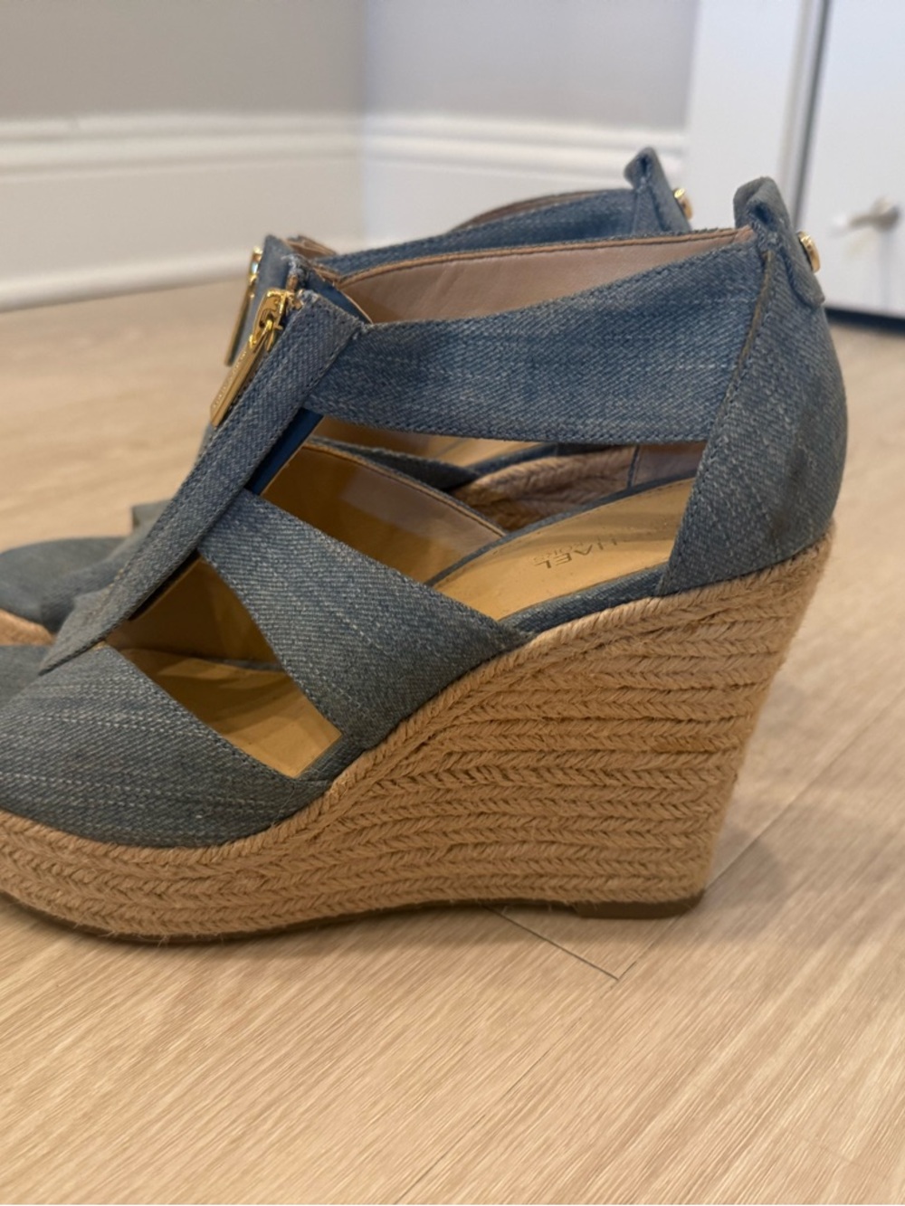 Michael Kors Denim Blue Espadrille Wedge Sandals